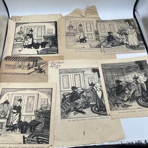 Olive P. Guest Pen & Ink Folk Art – Signed 1929? Lot of 7 Top Hat Man